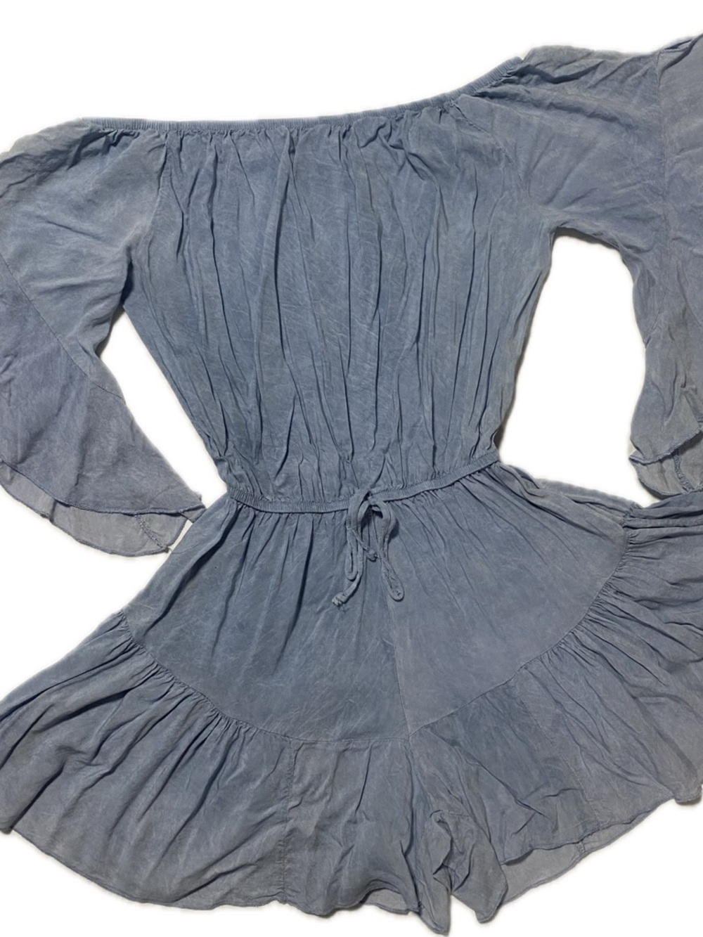 Elan Slate Blue Off-Shoulder Long Sleeve Tie-Waist romper size S